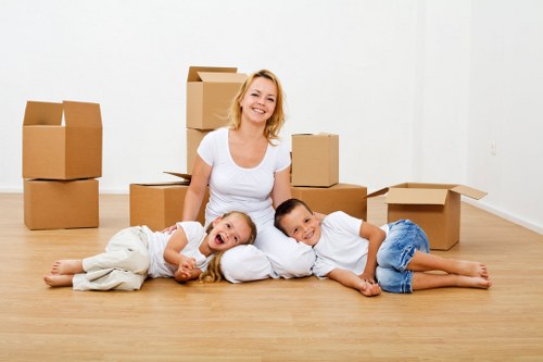 Packed office boxes and equipment ready for transport in Camdentown